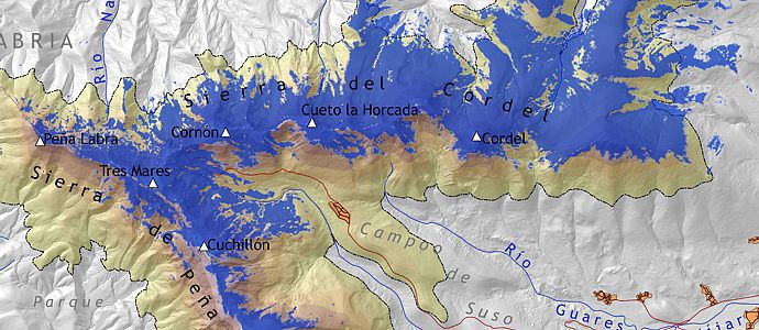 Cobertura nivosa el 28 de noviembre en Campoo vista desde Sentinel-2